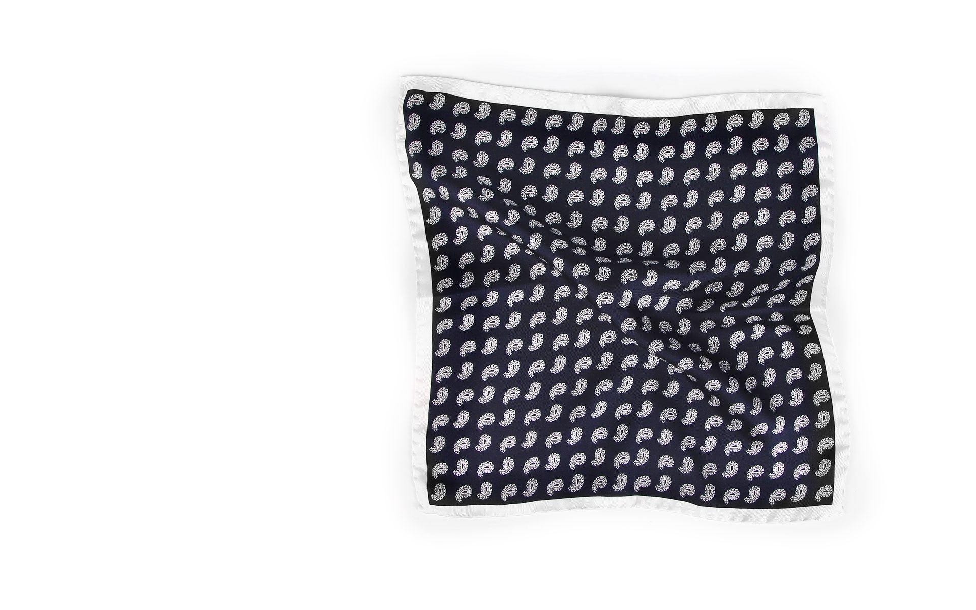 Navy Paisley Italian 100% Silk Pocket Square