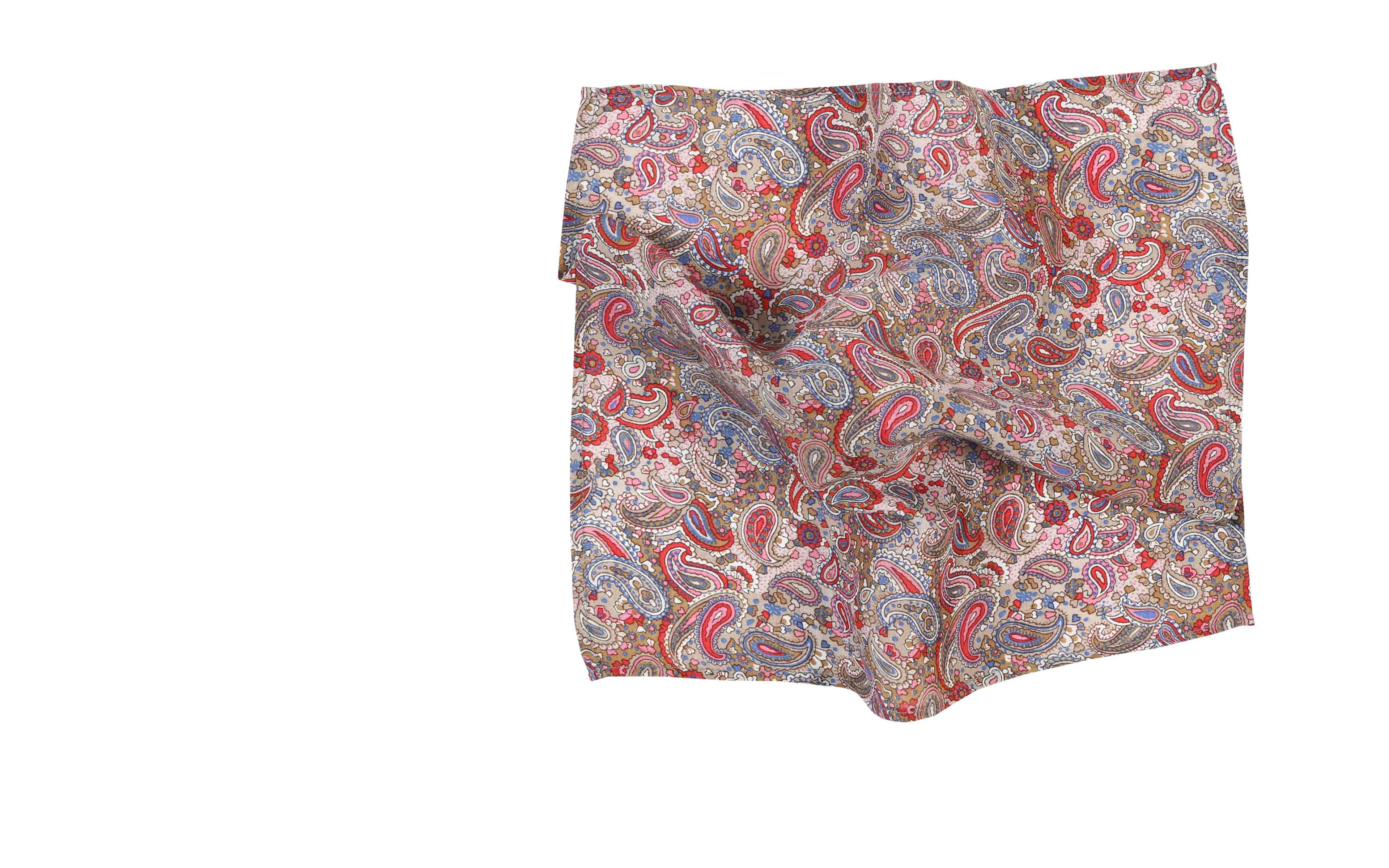 Red Paisley Patterned Cotton & Rayon Pocket Square