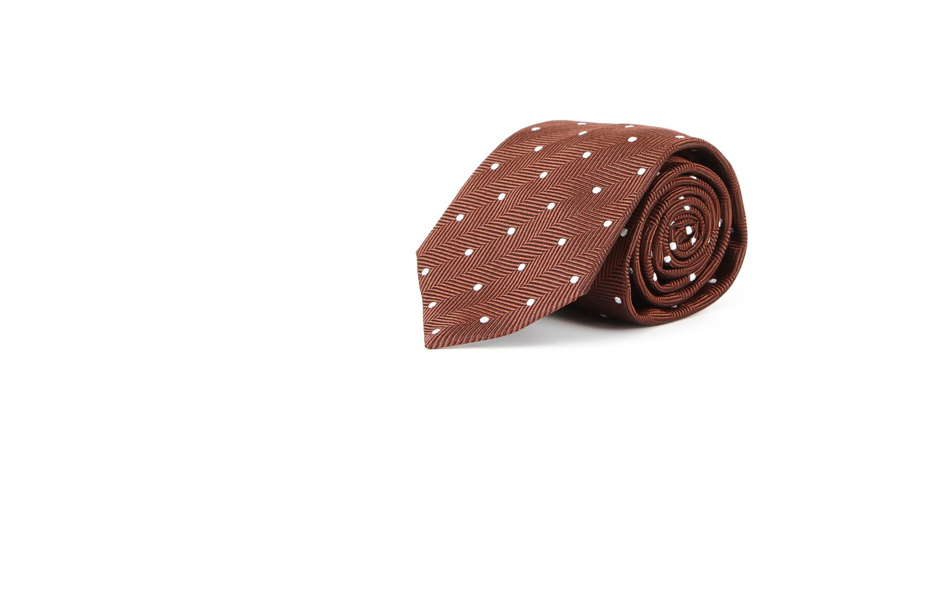 Brown Dotted Herringbone 100% Silk Tie