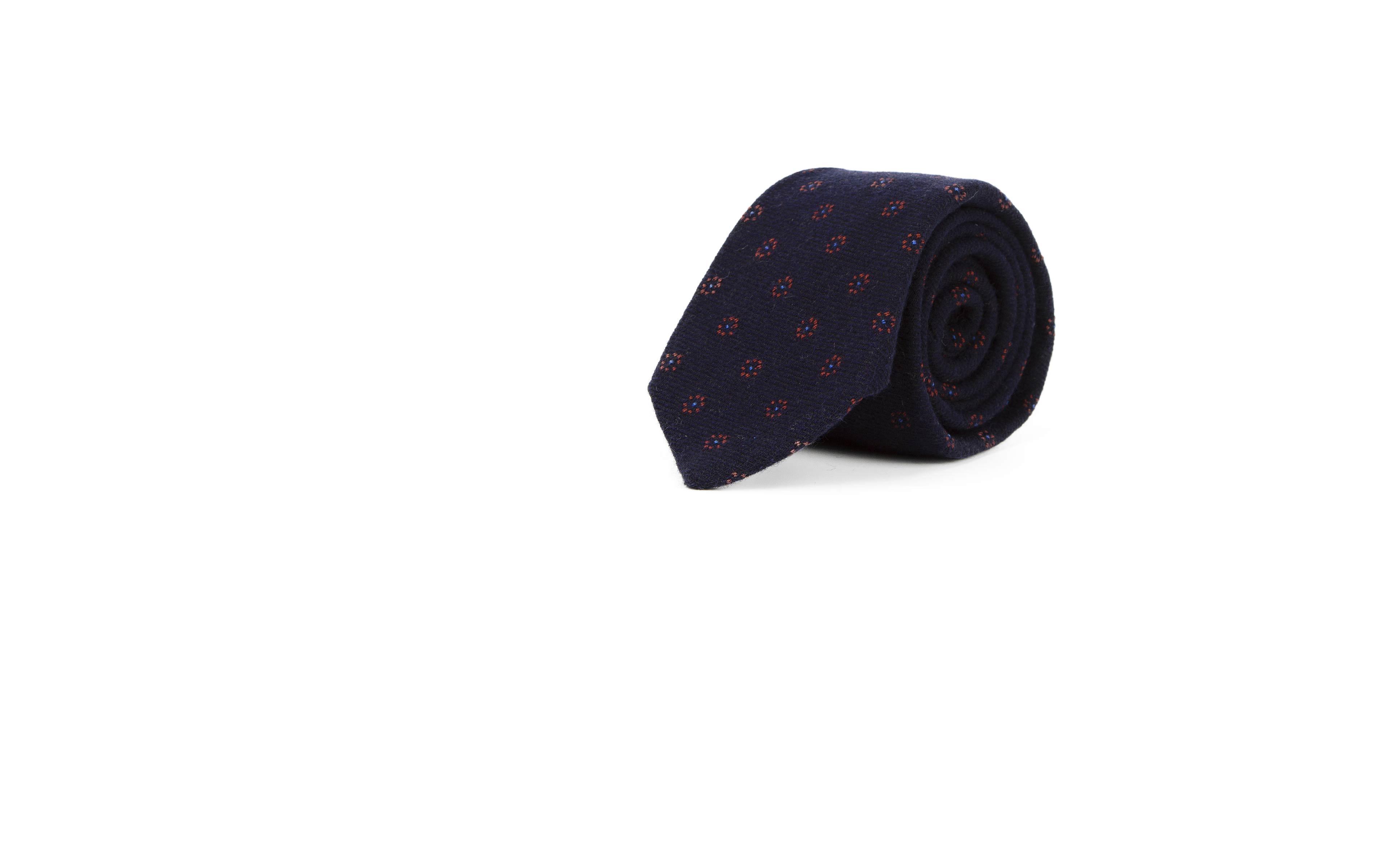 Italian 100% Wool Navy with Red Flowers Tie