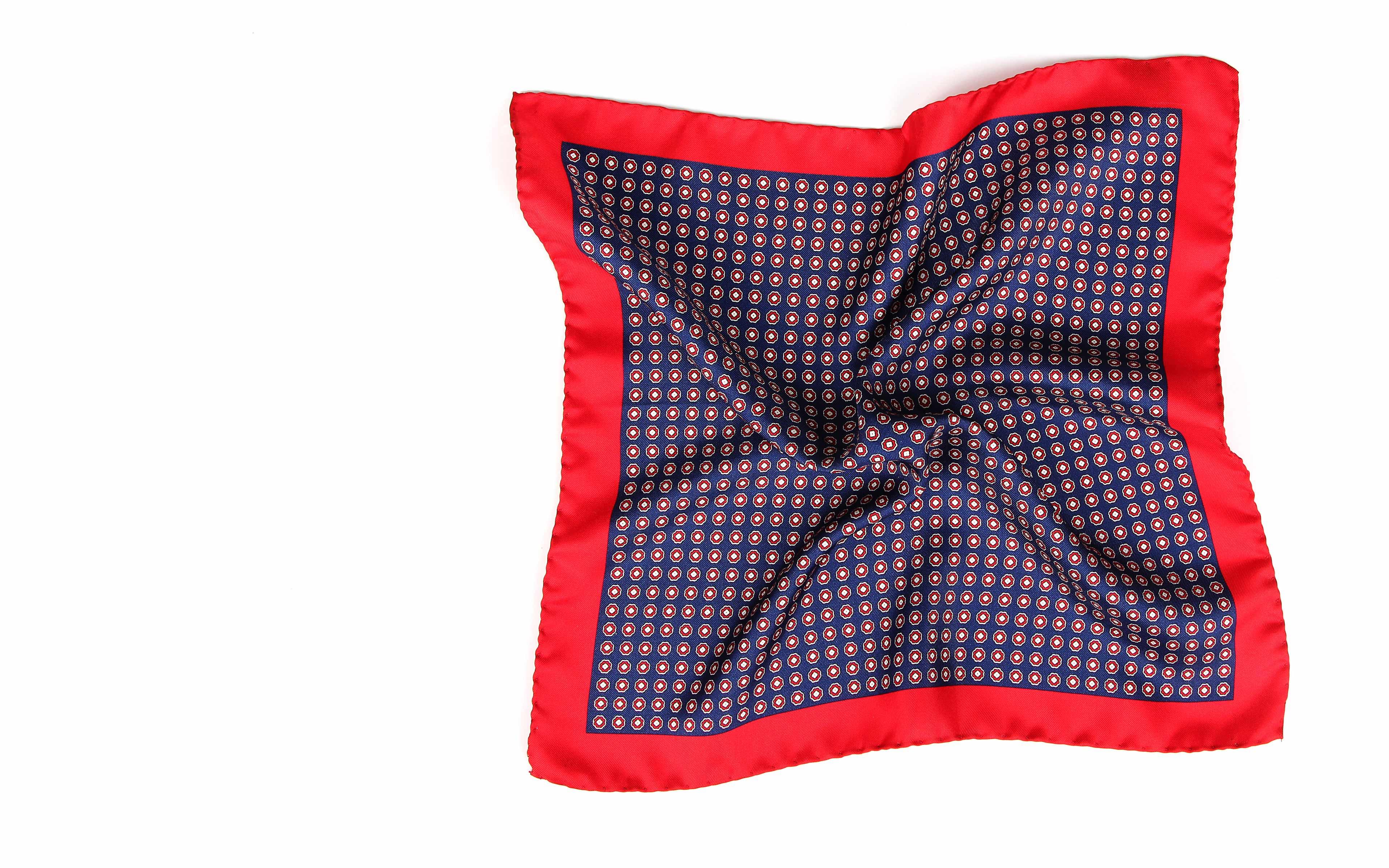 Navy & Red Italian 100% Silk Pocket Square