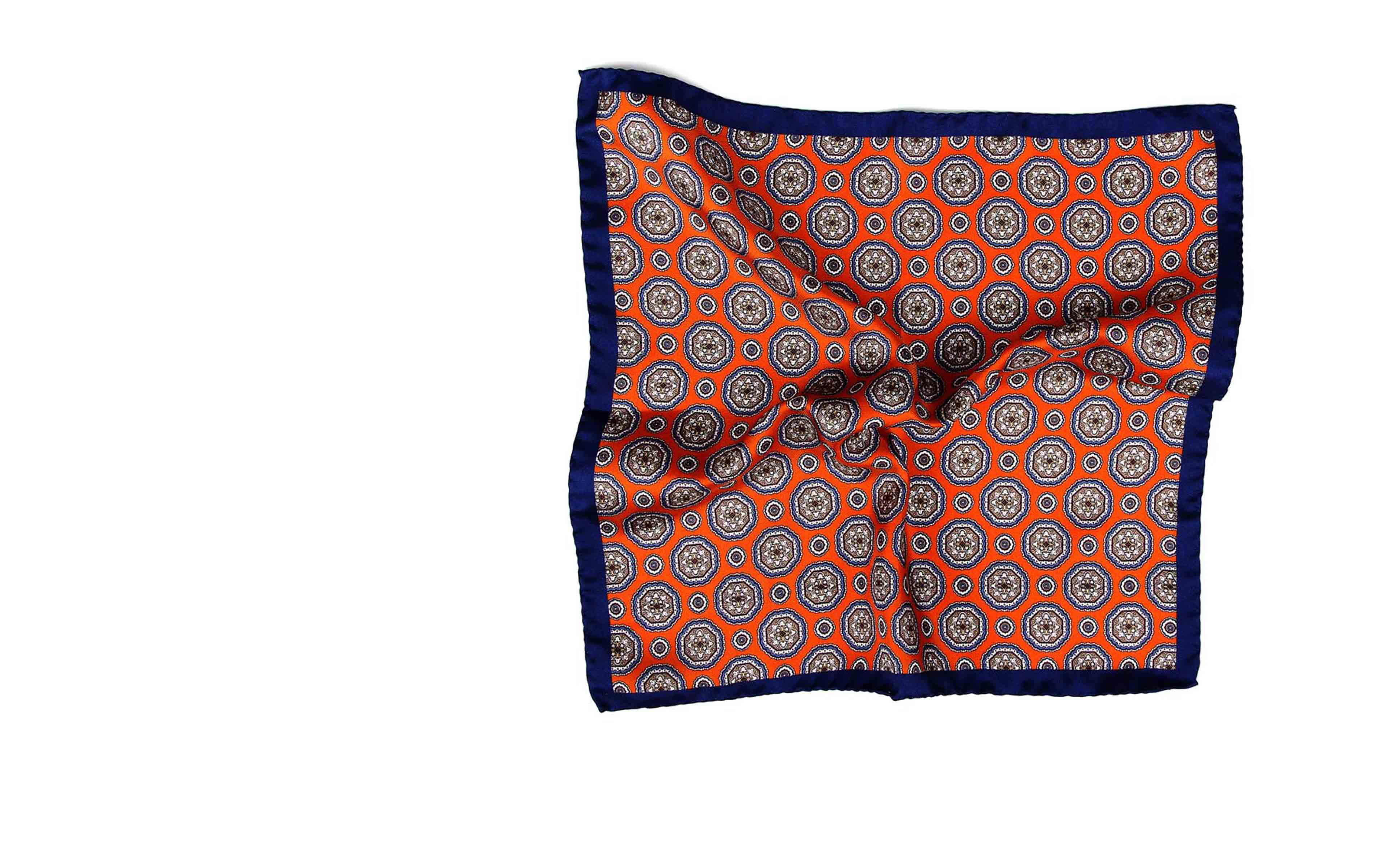 Navy & Copper Shapes Italian 100% Silk Pocket Square