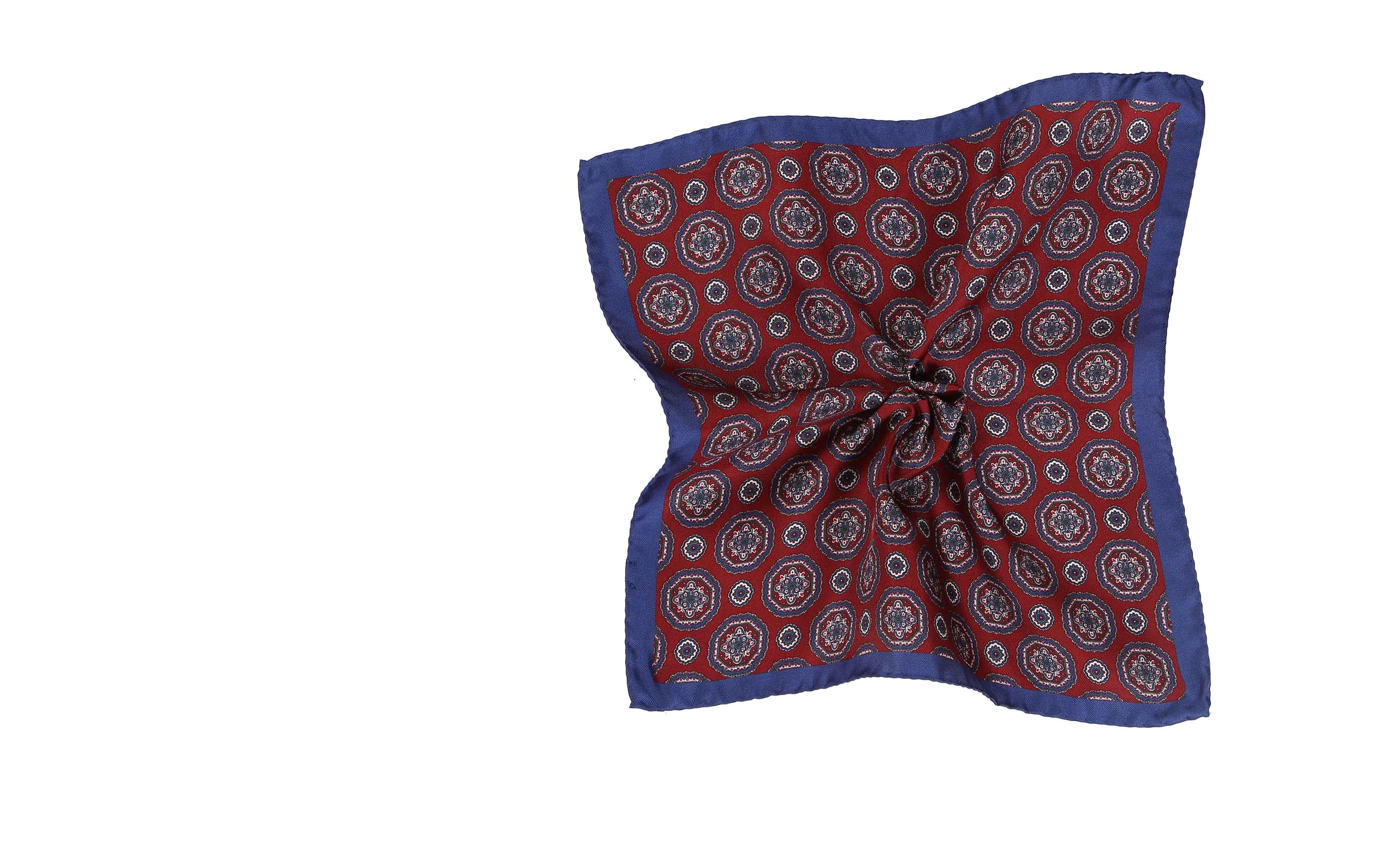 Navy & Red Shapes Italian 100% Silk Pocket Square
