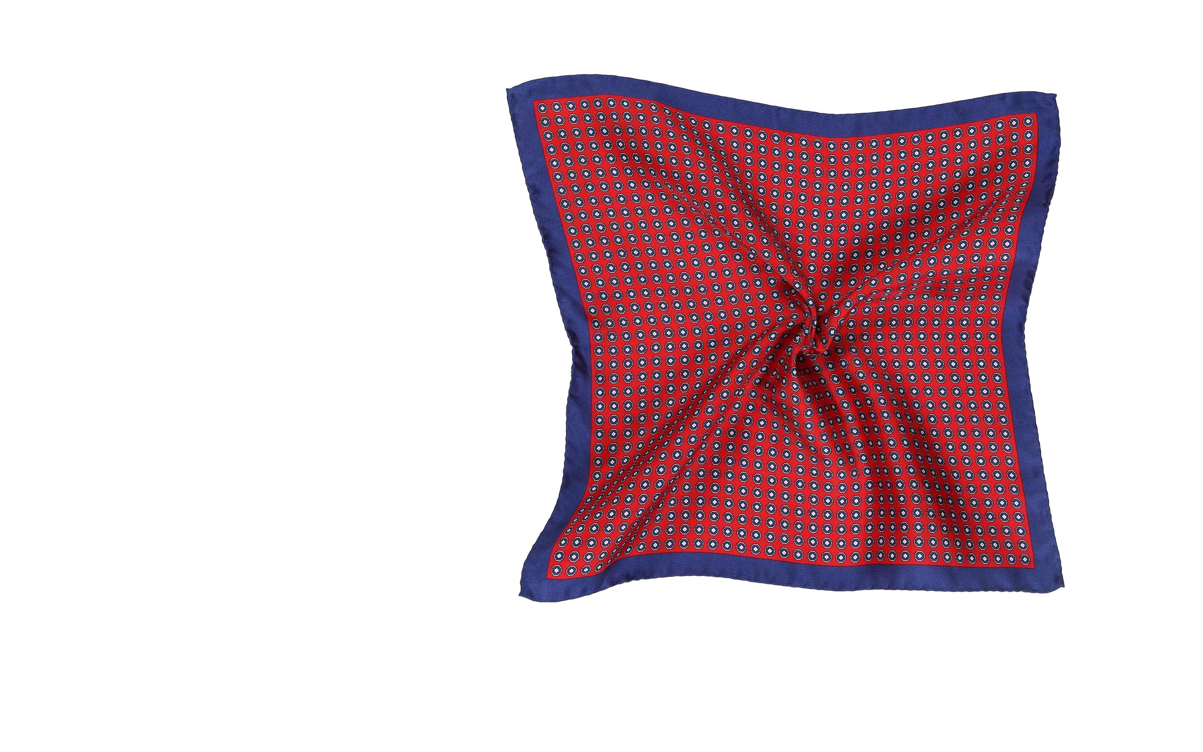 Red & Navy Silk Pocket Square