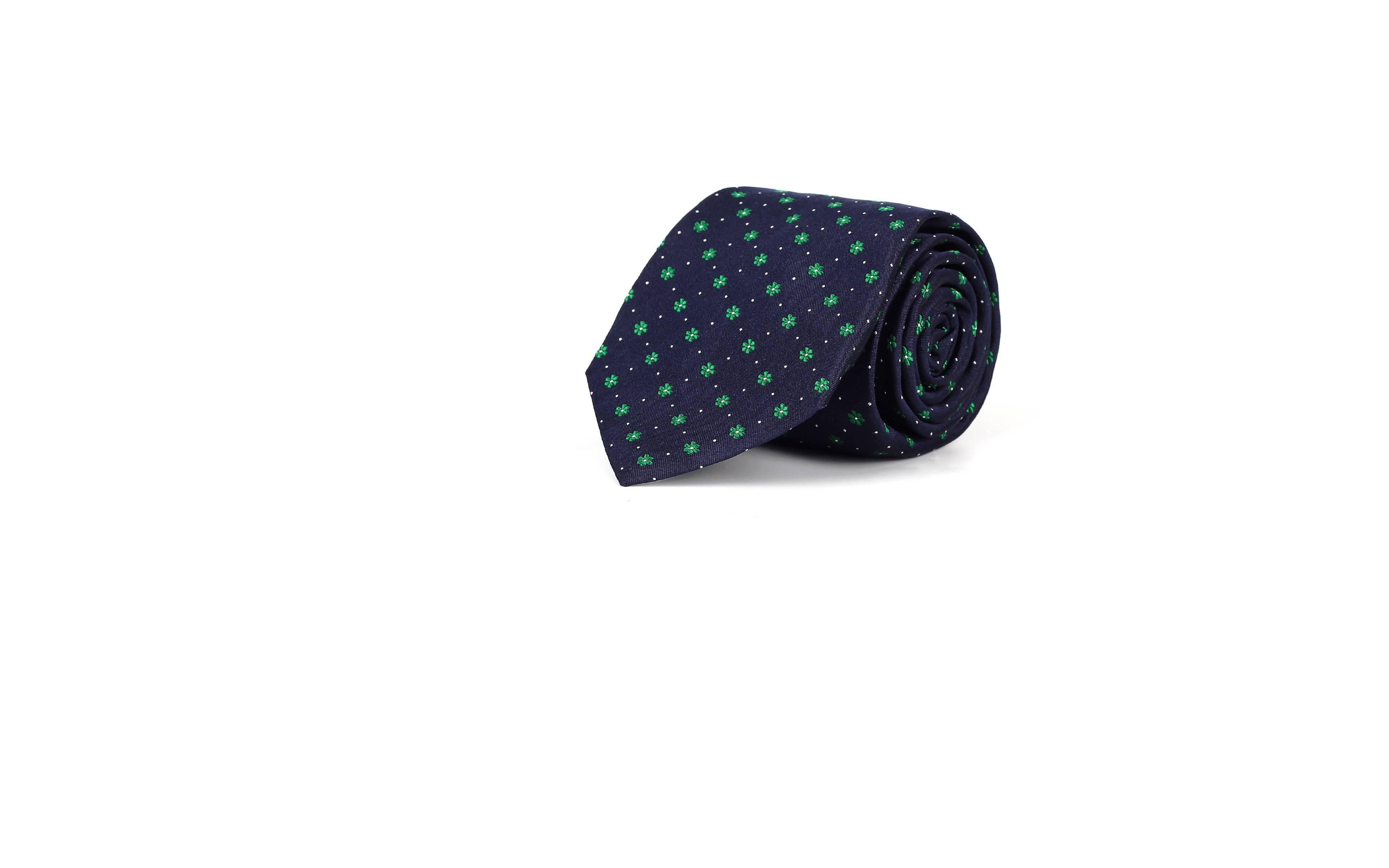 Navy Italian Handmade 100% Silk Tie with Floral Pattern