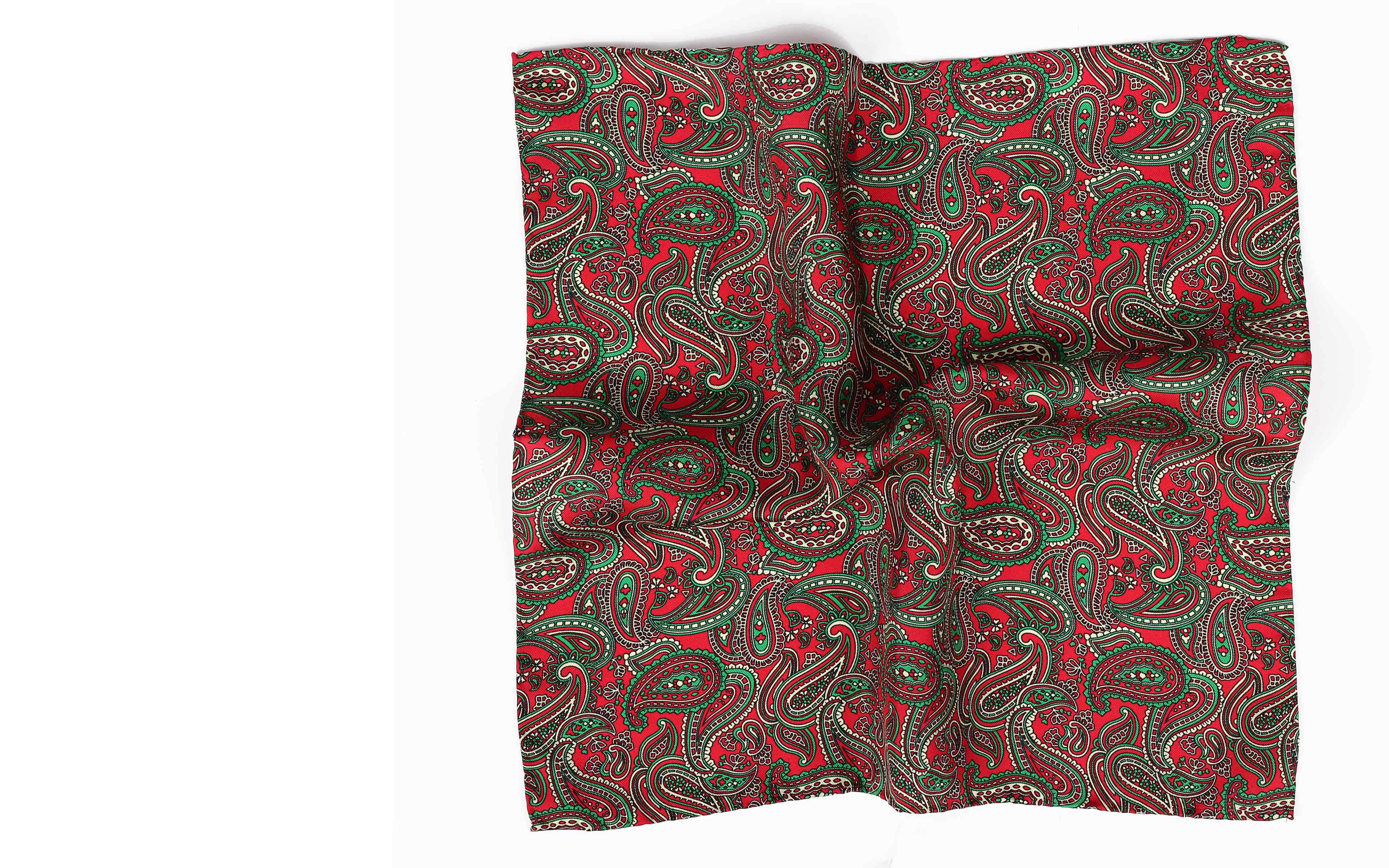 Italian Red & Green 100% Silk Pocket Square