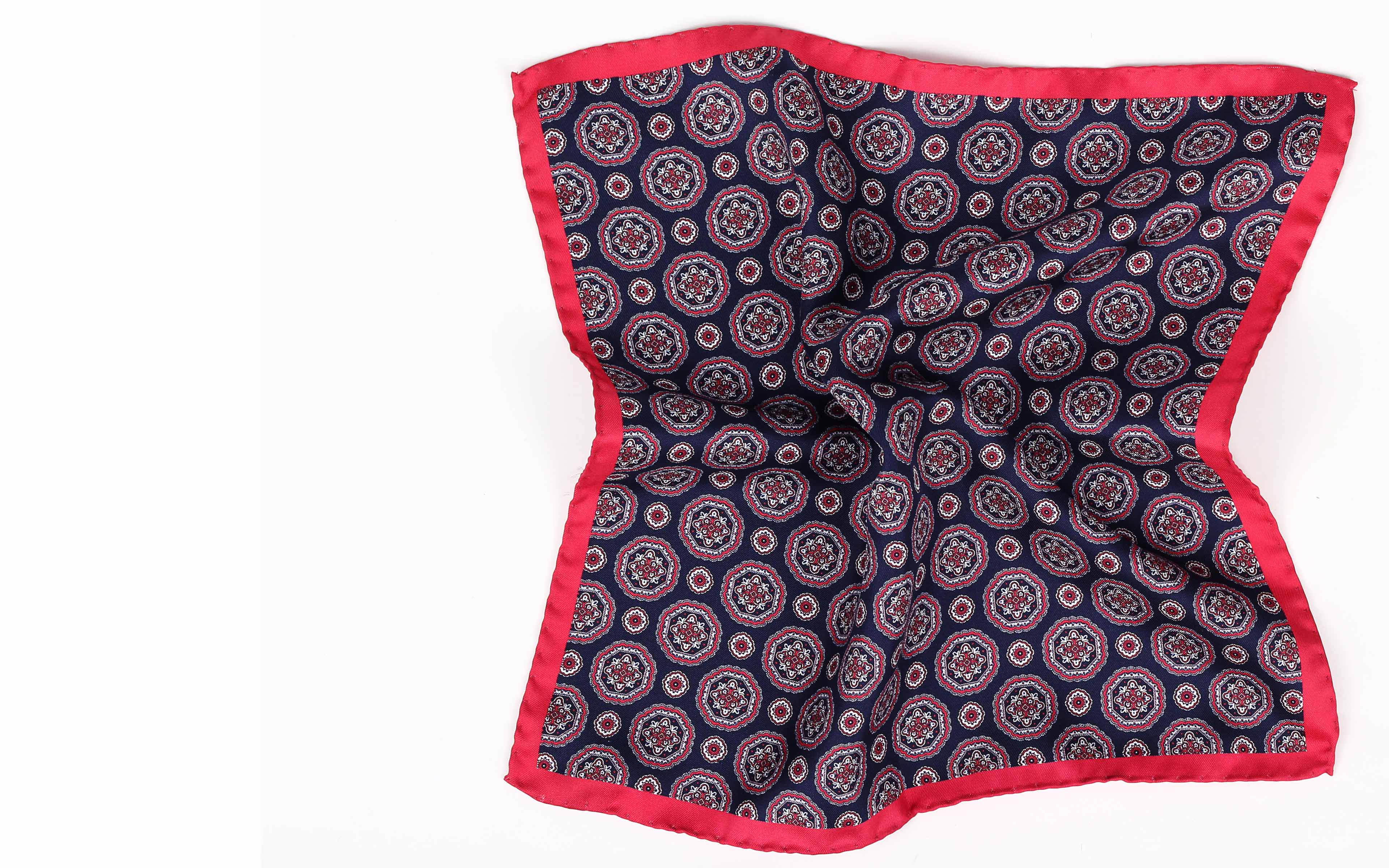 Italian Blue Shapes 100% Silk Pocket Square