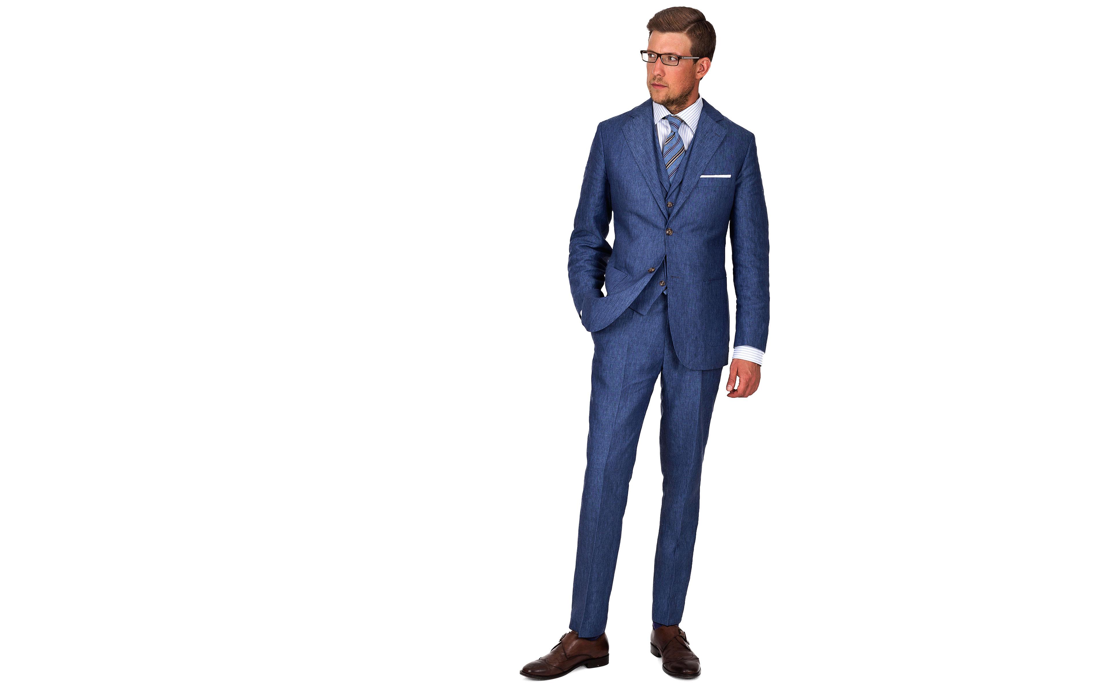 Sky Blue Linen 3 Piece Suit