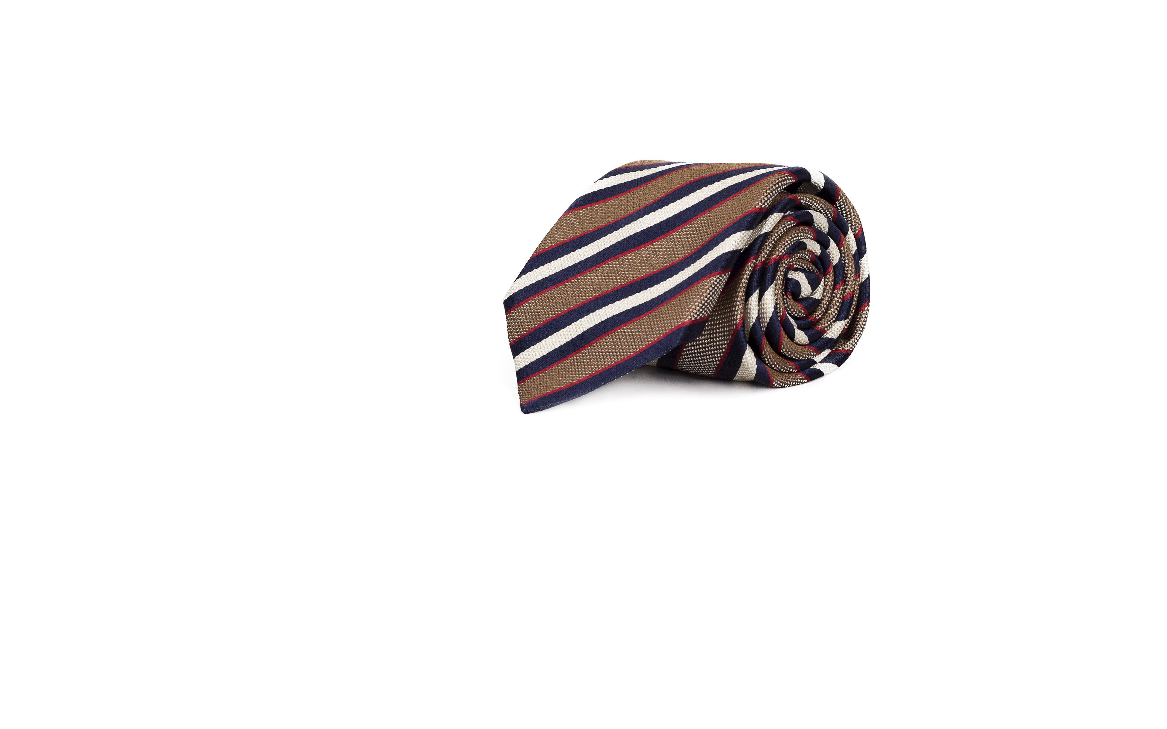 Bronze, Cream & Navy Stripes 100% Silk Tie