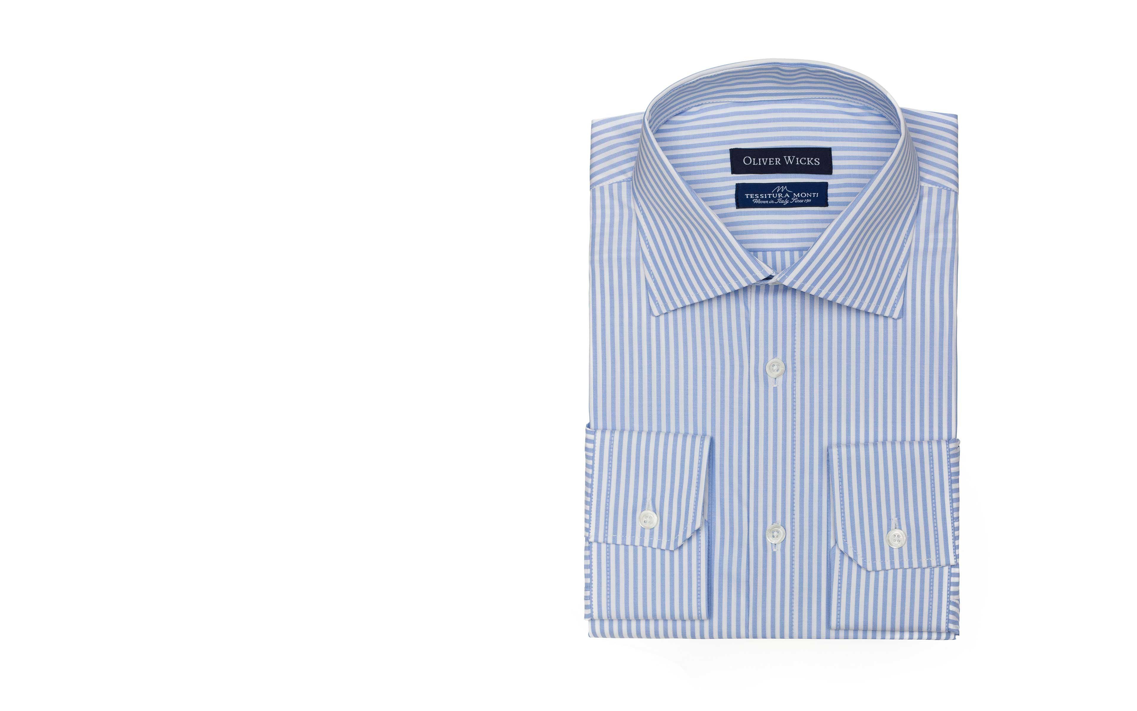 Light Blue Striped Two-Ply Pinpoint Oxford Shirt