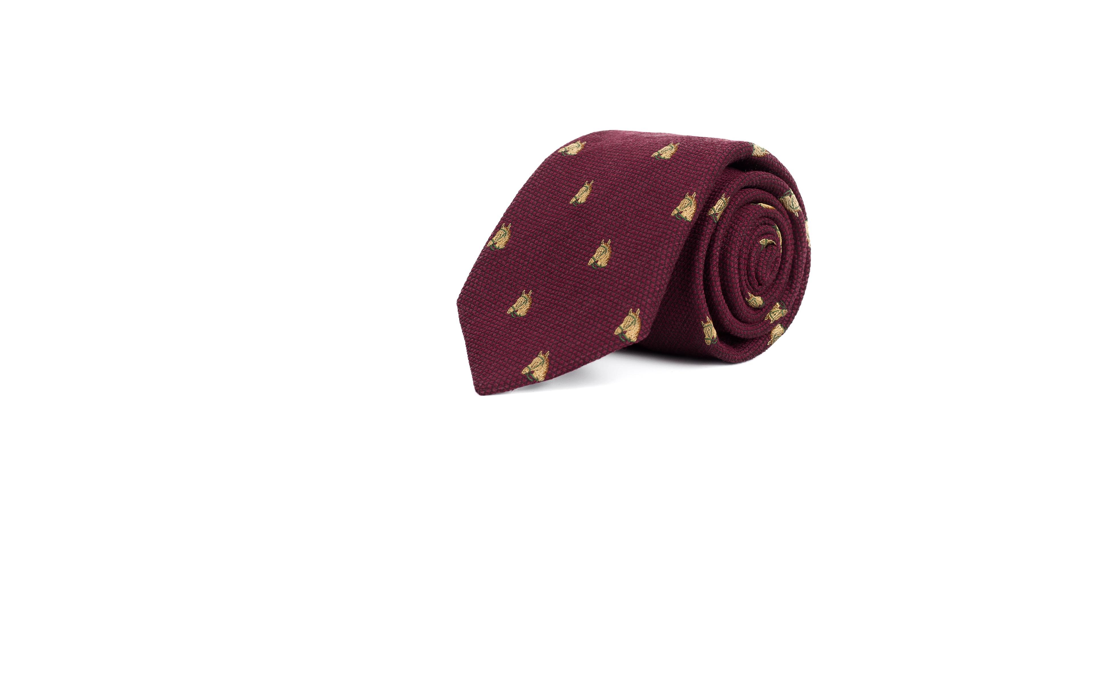Horse Pattern Burgundy Wool & Silk Tie