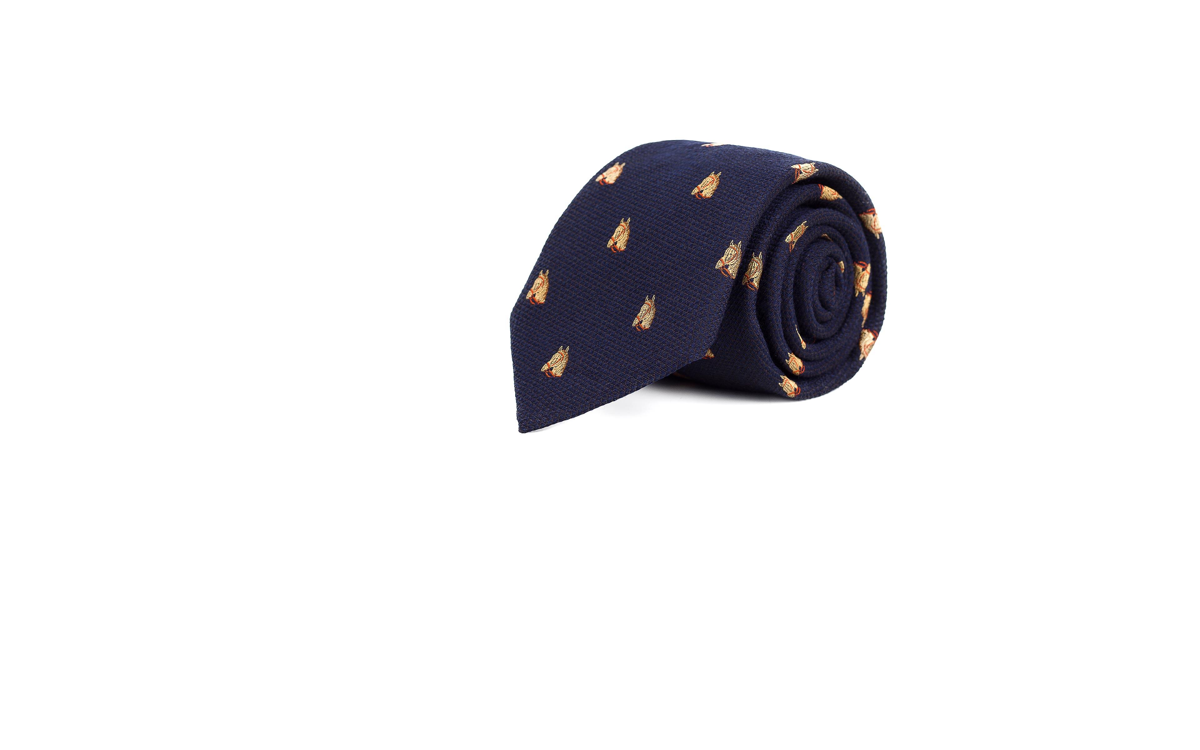 Horse Pattern Navy Wool & Silk Tie