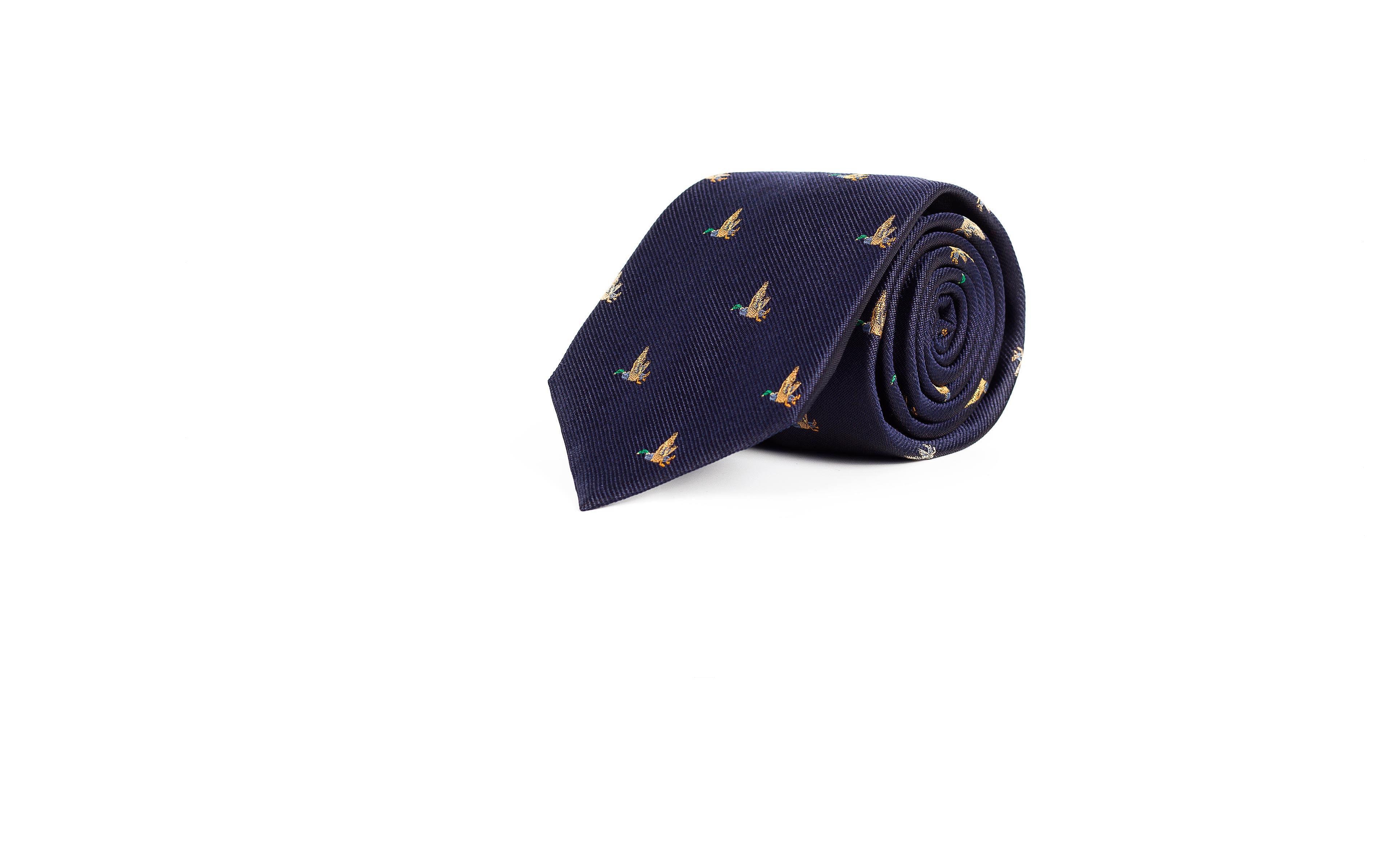 Duck Pattern Navy 100% Silk Tie
