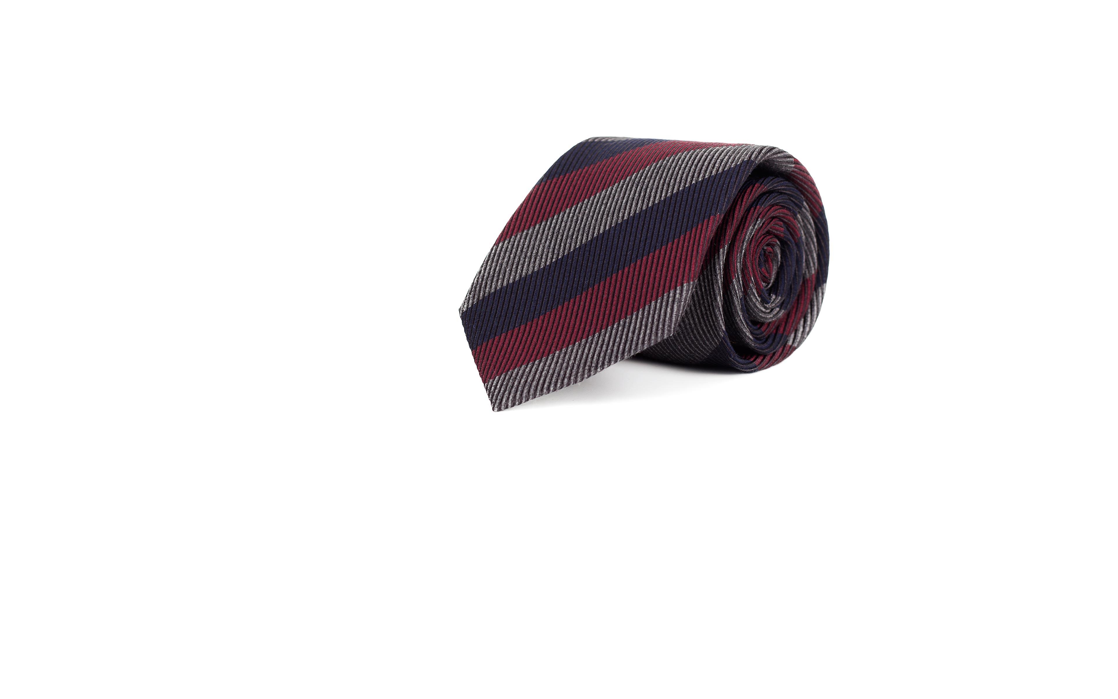 Blue, Burgundy and Grey Wool & Silk Tie