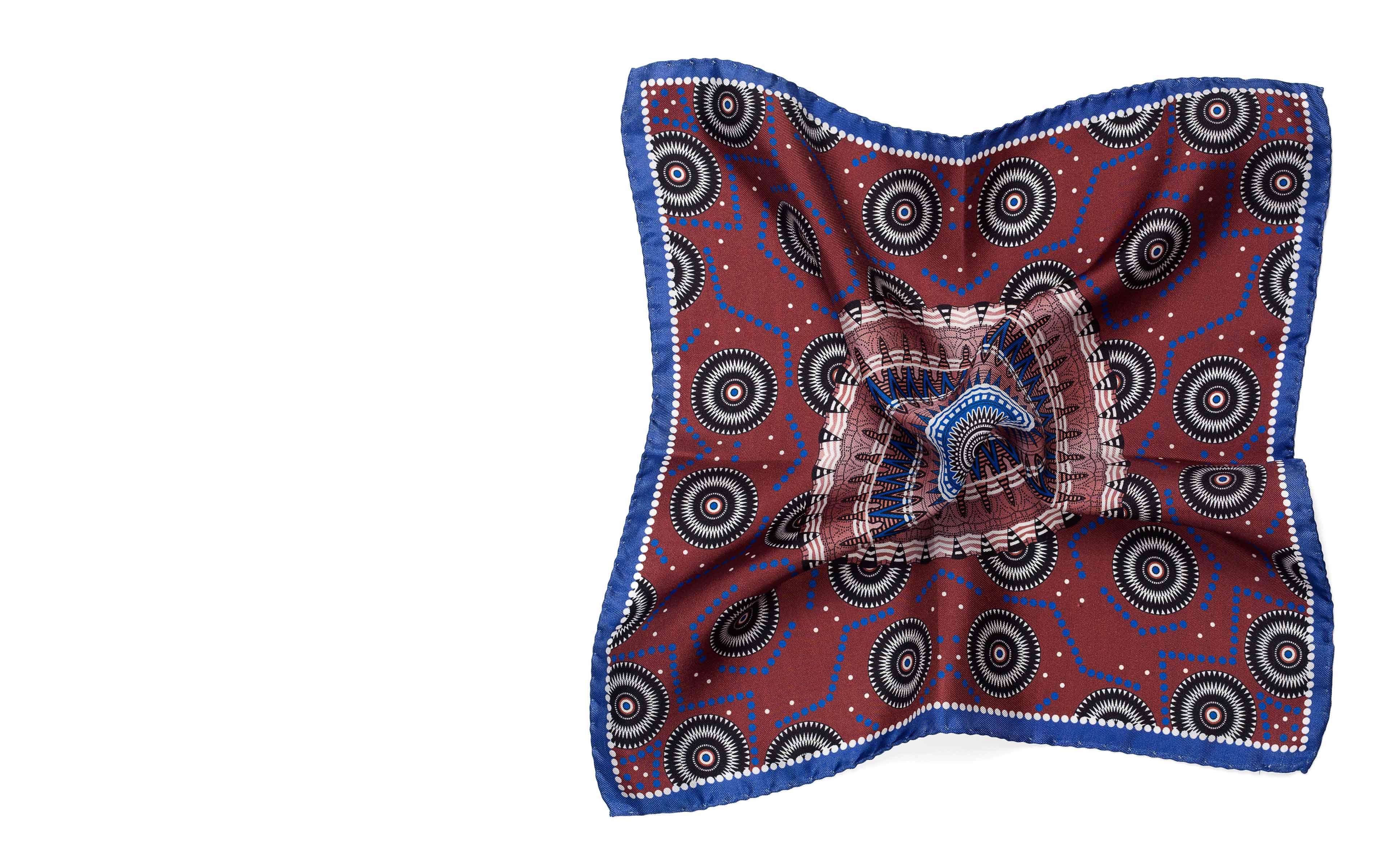 Brown & Blue Multi Pattern Italian 100% Silk Pocket Square