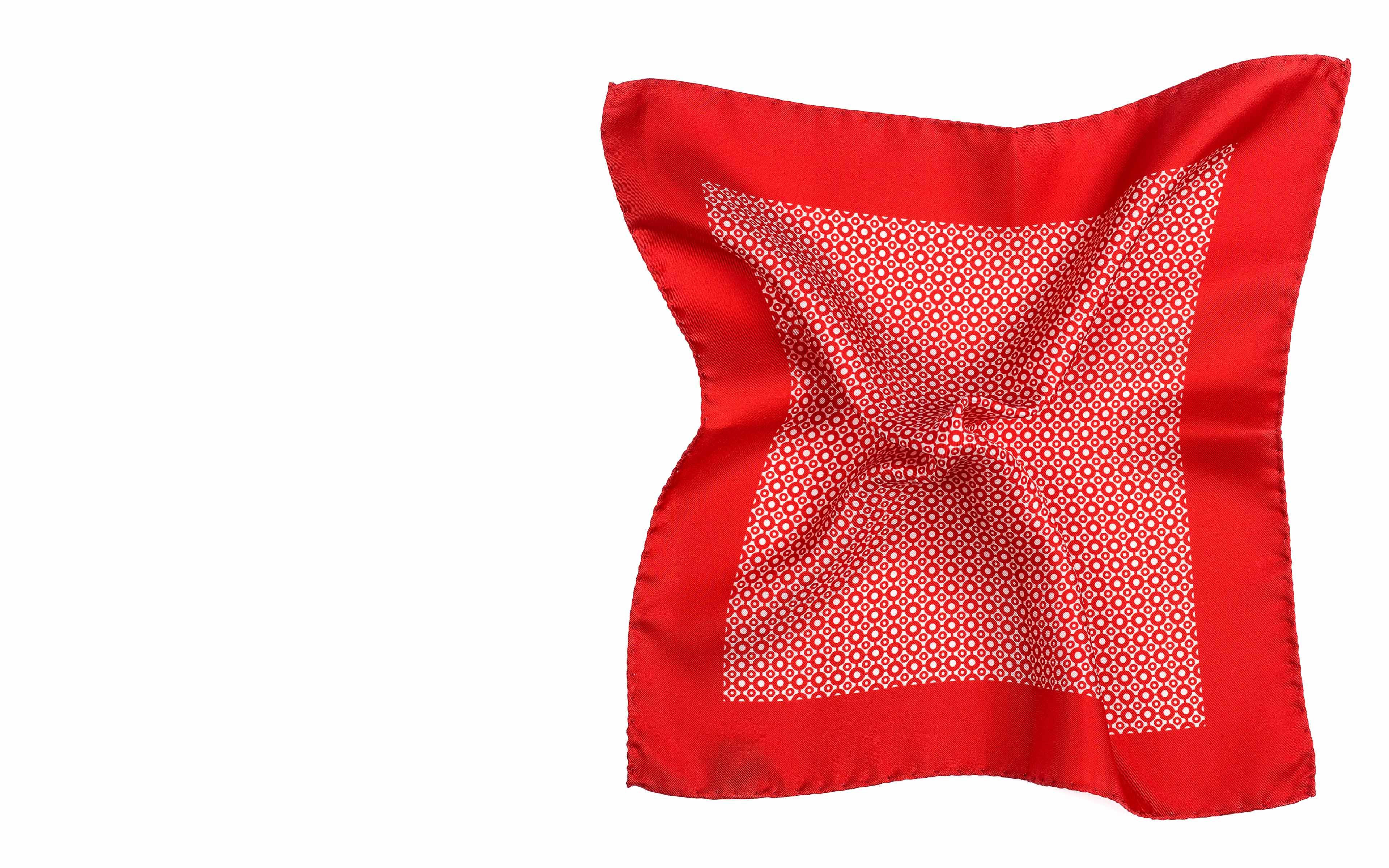 Bright Red Patterned Italian 100% Silk Pocket Square