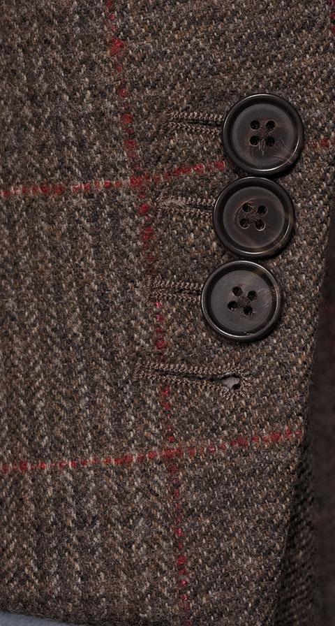 Brown Plaid with Red Overcheck Wool & Cashmere Suit
