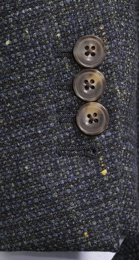 Navy & Yellow Tweed Wool & Silk Blazer