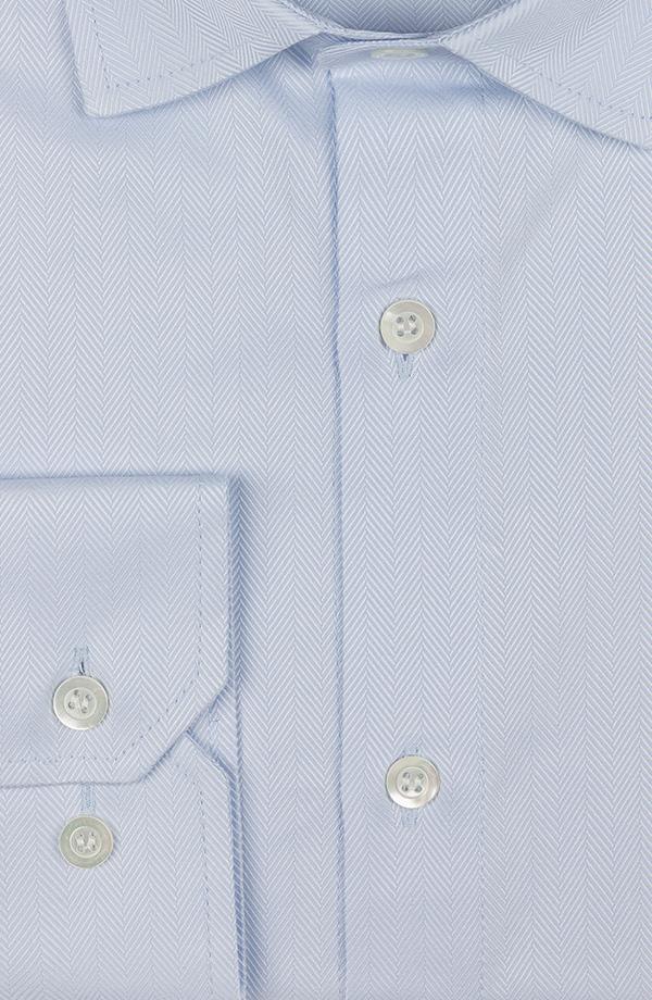 Light Blue Herringbone Cotton Twill Shirt