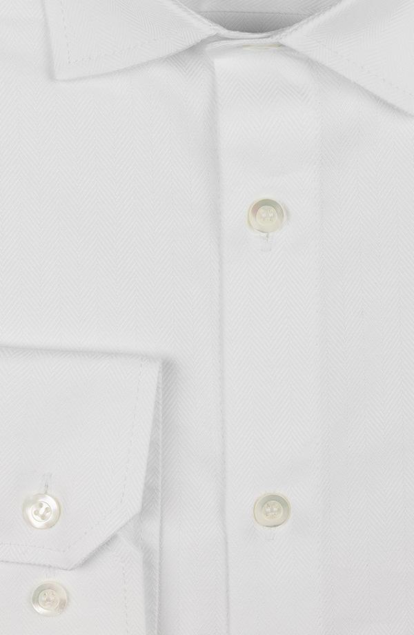 White Herringbone Cotton Twill Shirt