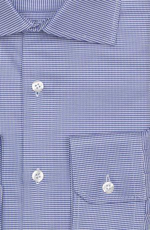 Micropatterned Blue Two-ply Cotton Shirt