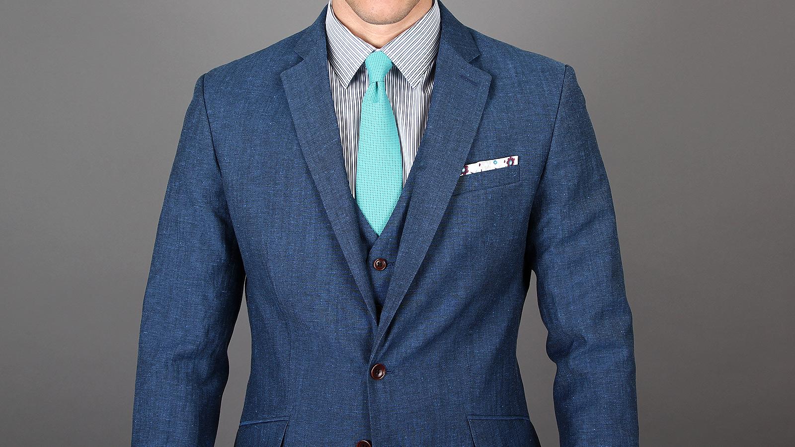 Sky Blue Wool & Linen 3 Piece Suit - slider image 2