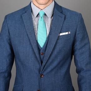 Sky Blue Wool & Linen 3 Piece Suit - thumbnail image 2