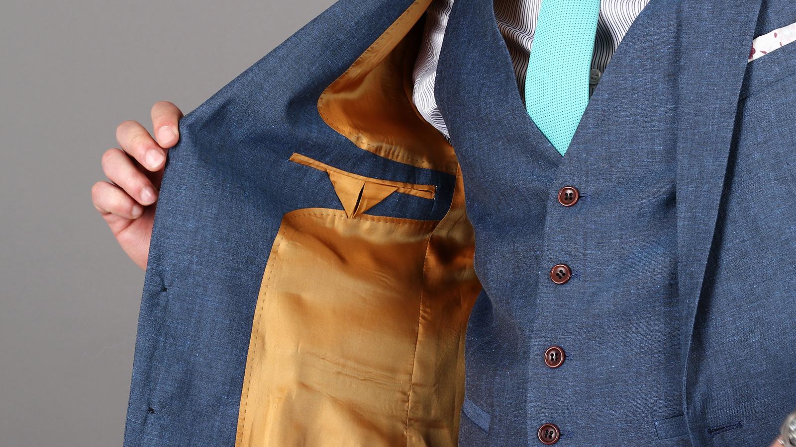 Sky Blue Wool & Linen 3 Piece Suit - slider image 4