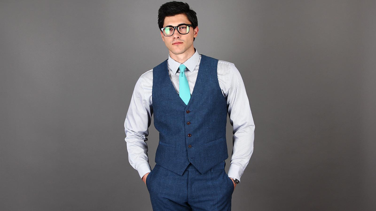 Sky Blue Wool & Linen 3 Piece Suit - slider image 6