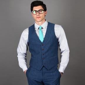 Sky Blue Wool & Linen 3 Piece Suit - 5
