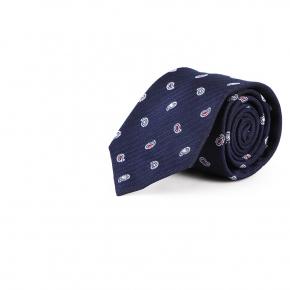 Italian Silk & Cotton Navy Paisley Tie - 0