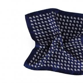 Italian 100% Silk Navy Paisley Pocket Square - 0