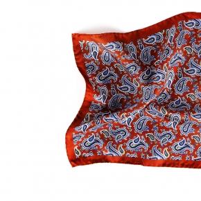Italian 100% Silk Cinnamon and Blue Paisley Pocket Square - 0