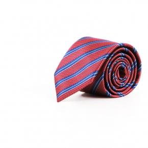 Brick Red & Royal Blue Striped Tie - 0
