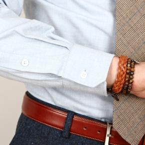 Blue Melange Cotton Herringbone Shirt - 4