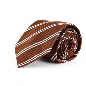 Brown & White Striped Italian 100% Silk Tie - 0