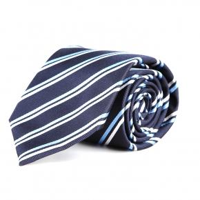White & Blue Striped Handmade Italian 100% Silk Tie - 0
