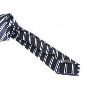 White & Blue Striped Handmade Italian 100% Silk Tie - 1
