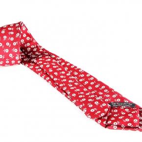 Red Italian 100% Silk Tie With A Floral Pattern - 1