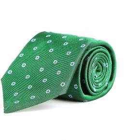 Green Italian 100% Silk Tie With A Floral Pattern - 0