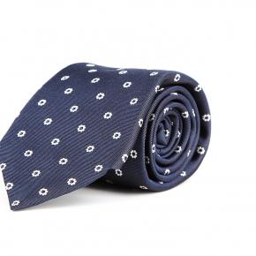 Navy Handmade Italian 100% Silk Tie With A Floral Pattern - 0