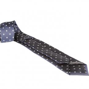 Navy Handmade Italian 100% Silk Tie With A Floral Pattern - 1