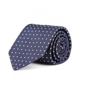 Navy Dotted Italian Silk & Cotton Tie - 0