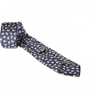 Blue Italian 100% Silk Tie With A Floral Pattern - 1
