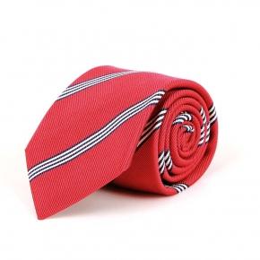 Red & Blue Striped Italian 100% Silk Tie - 0