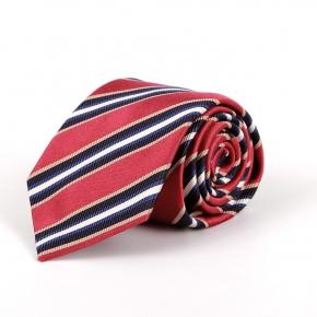 Italian 100% Silk Red & Navy Stripes Tie - 0