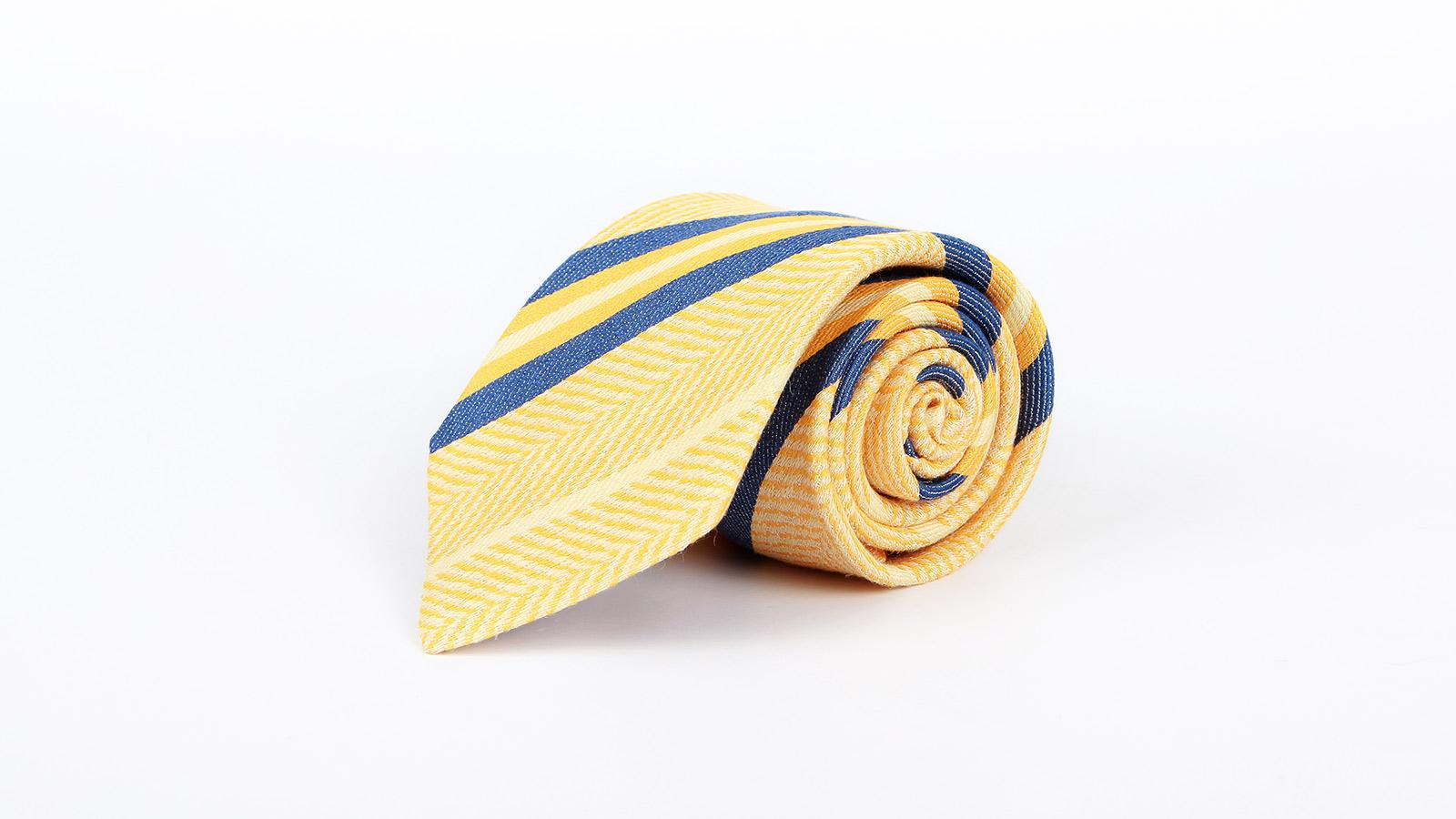 Yellow & Blue Striped Italian 100% Silk Tie - slider image 