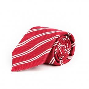 Red Striped Six Fold Italian 100% Silk Tie - 0