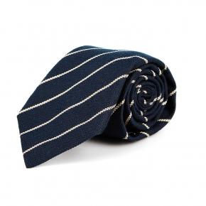 Navy Striped Handmade Italian 100% Silk Tie - 0