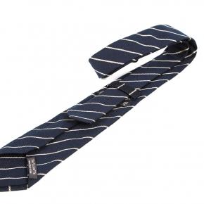 Navy Striped Handmade Italian 100% Silk Tie - 1